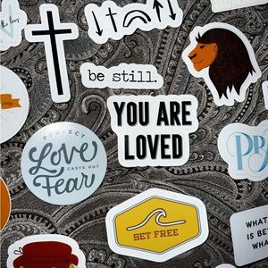 Christian theme water bottle and car stickers!